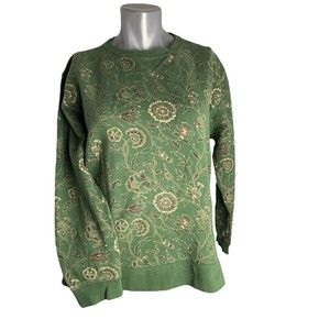 Classic Elements Women's Size L/G Green Crew Neck Pull Over Floral Sweater